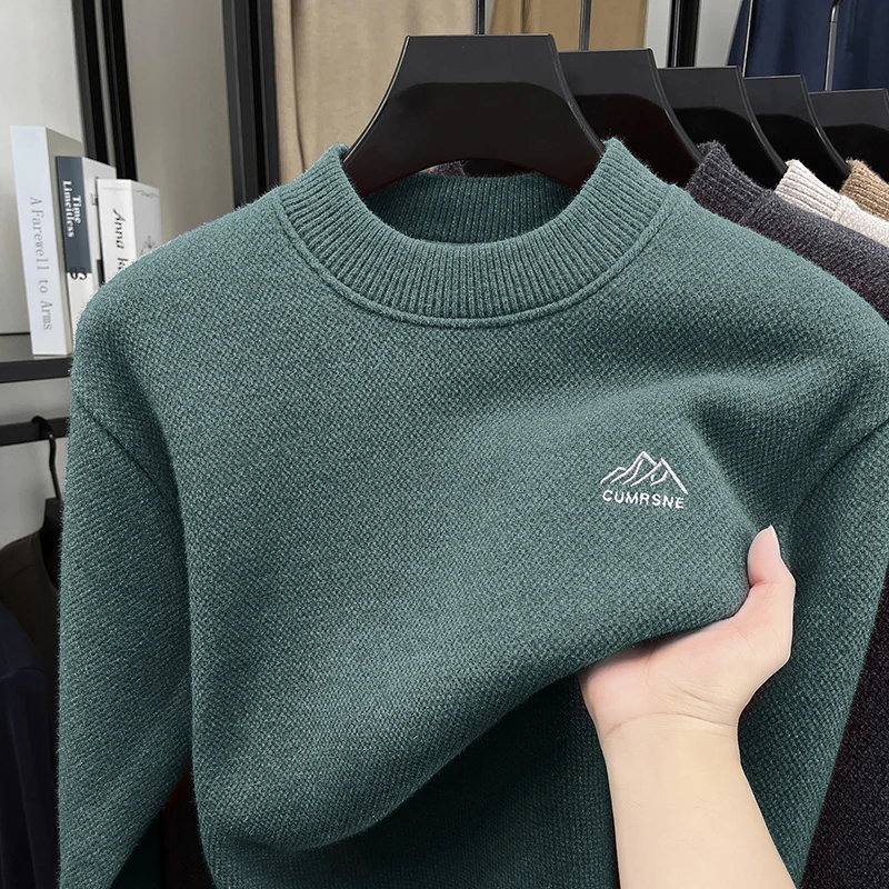 

Premium fashion letter embroidery men's sweater thickened warm comfort luxurious brand knitted round neck autumn winter pullover