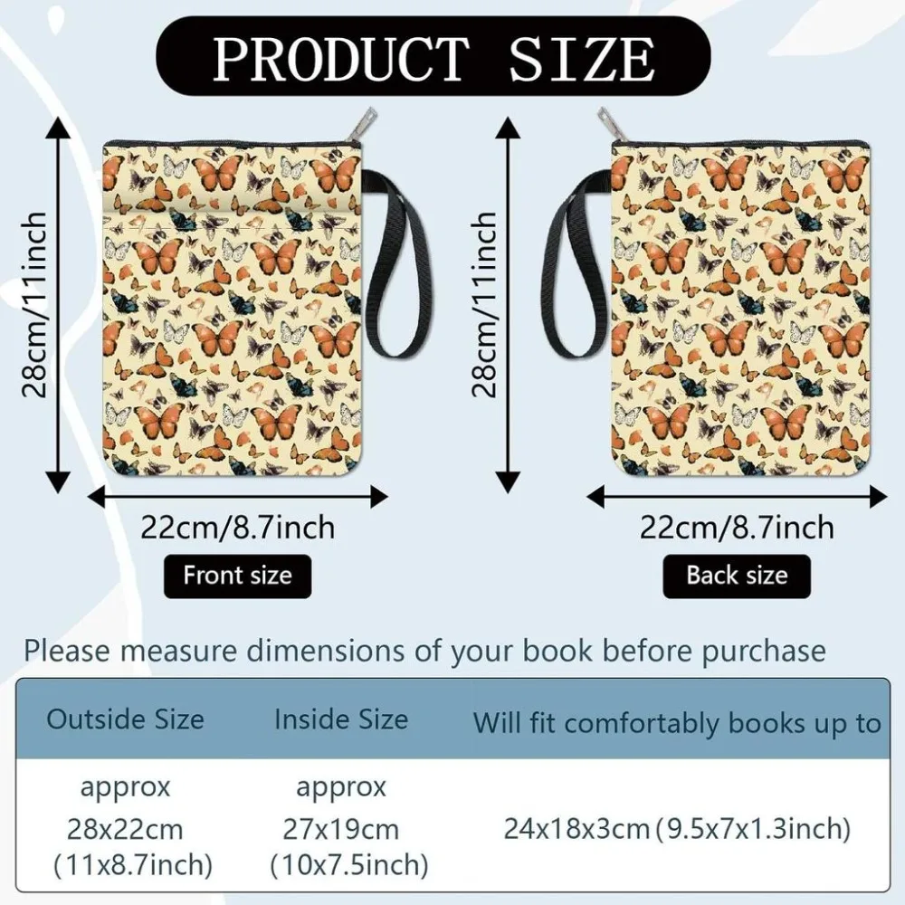 Book Sleeve Butterflies Book Cover Butterfly Insect Washable Fabric Cloth Paperbacks Book Protector with Zipper and Extra