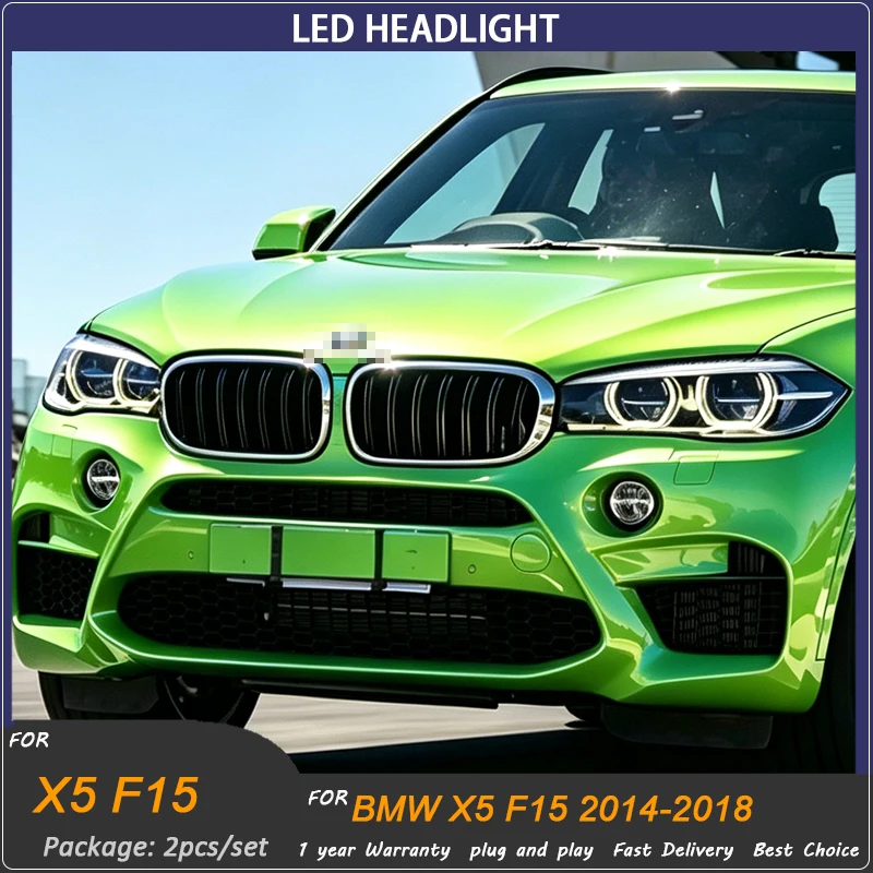 Car Lights For 2014-2018 BMW X5 F15 Headlights Assembly Dual Color LED Angel Eyes Laser Projector DRL Replacement Head Lamp