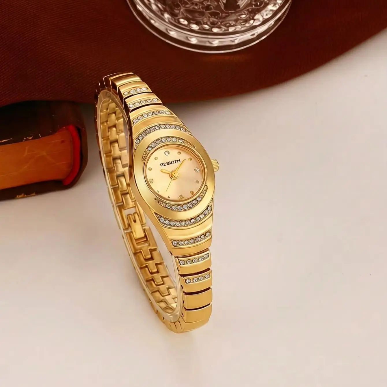 Ebirth Retro Oval Small Dial Full Diamond Steel Band Women's Quartz Watch Light Luxury Waterproof Narrow Strap Women's Watch