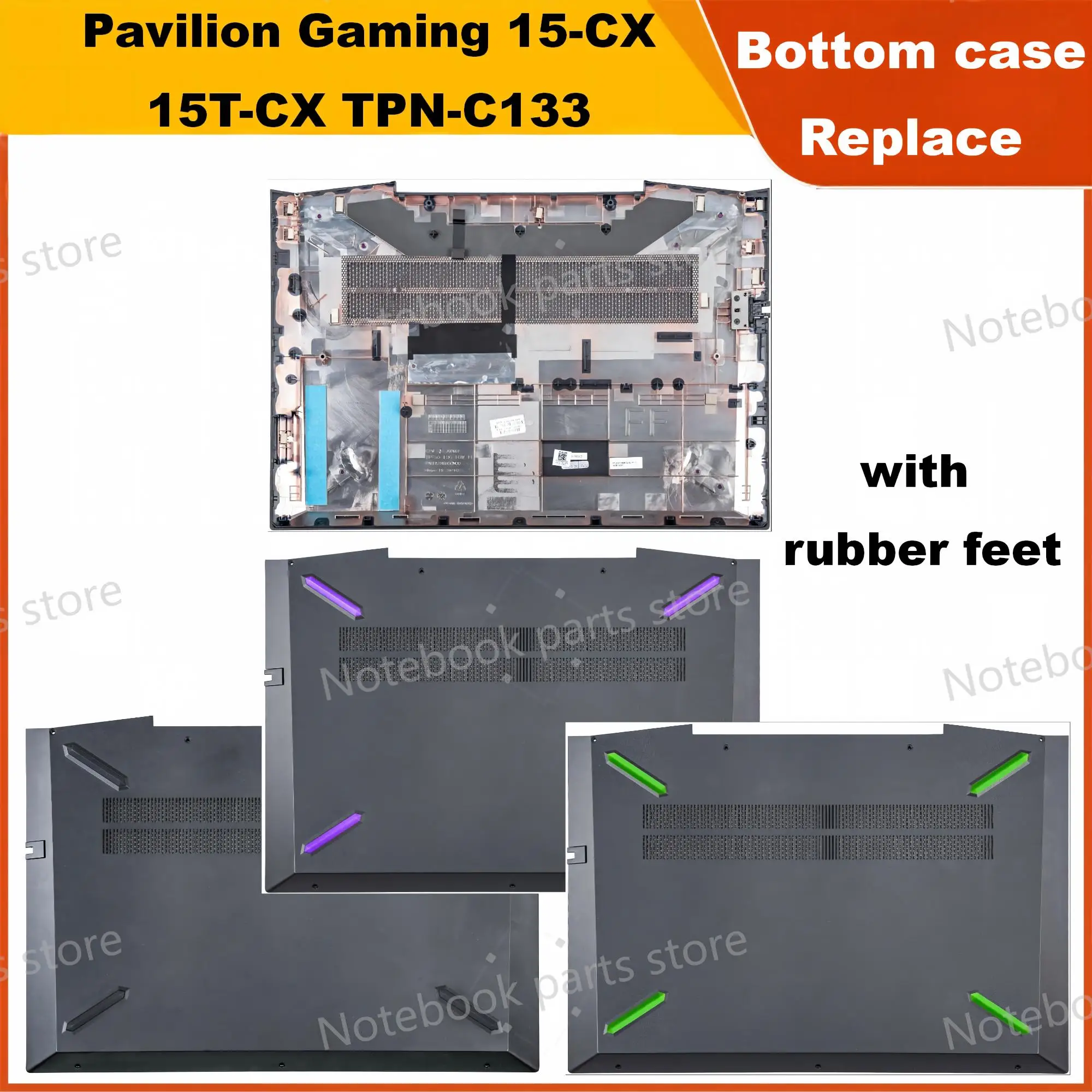 Bottom Case For Pavilion Gaming 15-CX 15T-CX TPN-C133 15-cx0056wm Base Cover With Green/Black/Purple Rubber Feet L20319 L20318