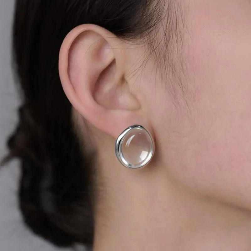 Irregular Transparent Round White Crystal Ear Stud Piercing Earrings for Women Fashion New Statement Jewelry Gift Party