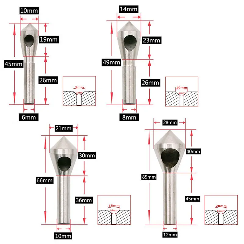 Diagonal hole chamfering machine, screw countersunk head, hole cutting chip chamfering knife, 90 degree chamfering drill