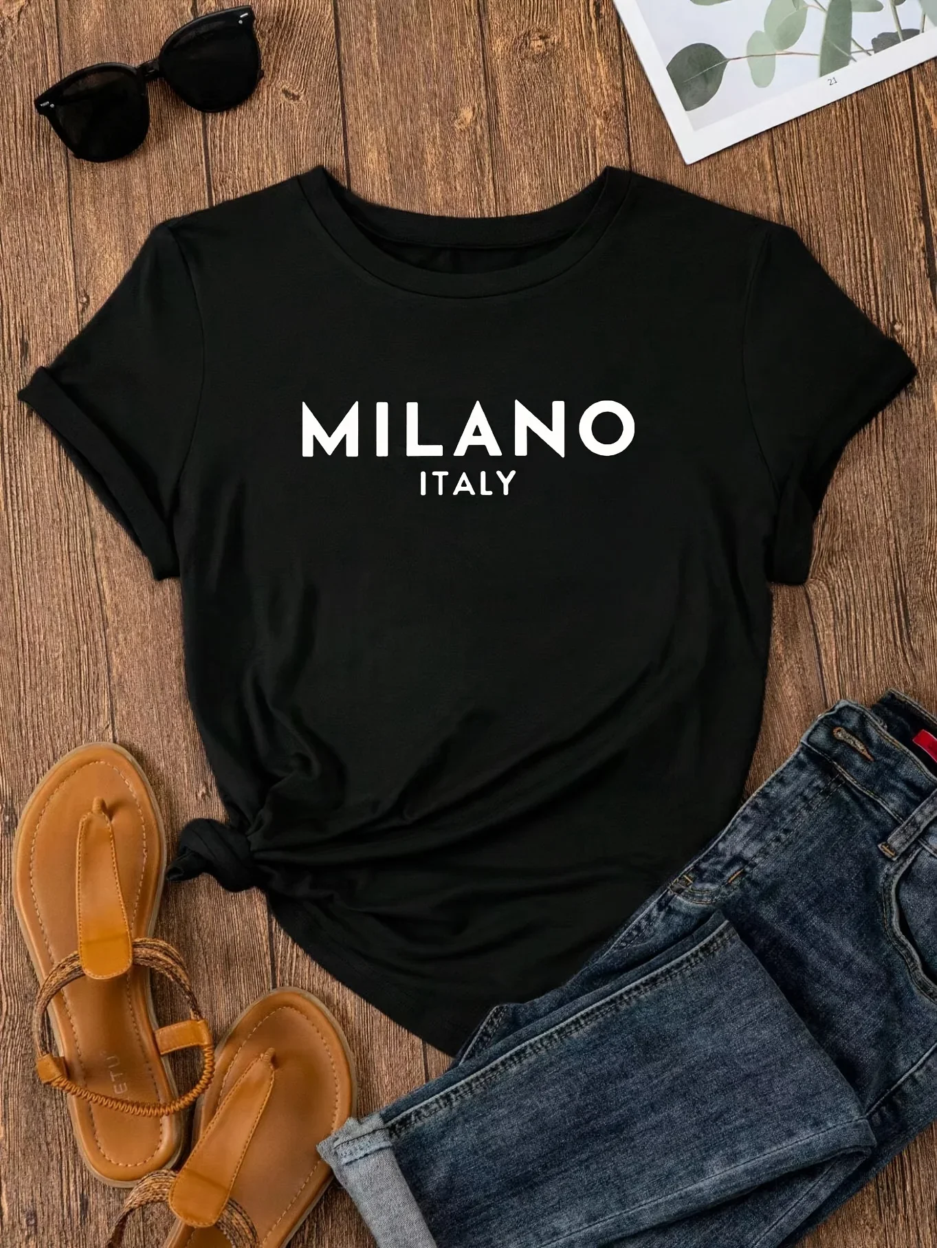 Pop MILANO Womens Fashion Letter Print T-Shirt Short Sleeve Crew Neck Top Perfect For Spring Summer Casual Trendy Womens Clothin