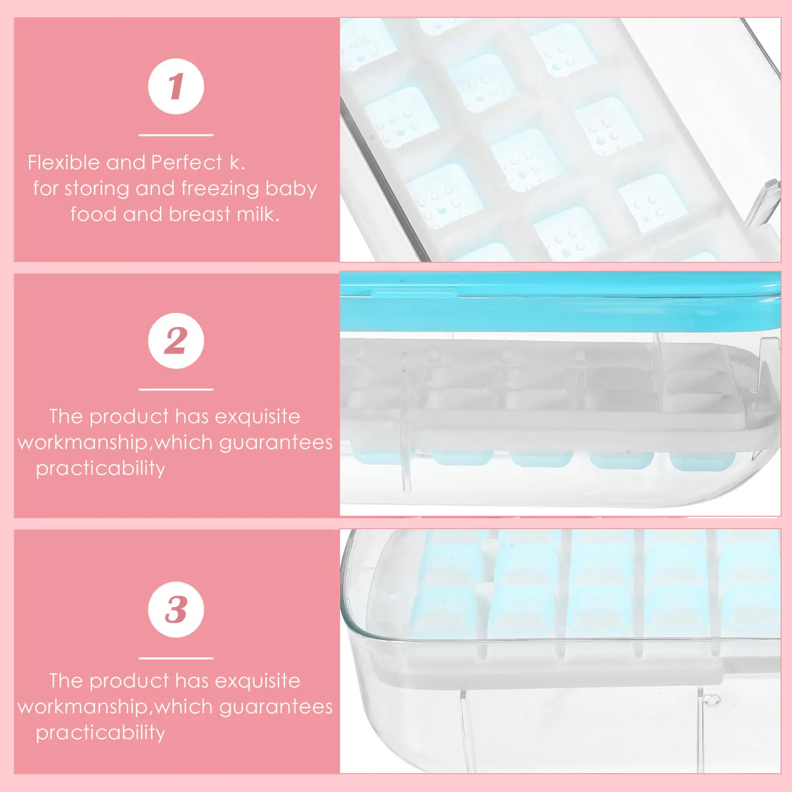 Ice Making Tray Mold with Lid and Bin Ice Cube Tray for Freezer Perfect for Summer Cold Drinks Coffee Tea Wine