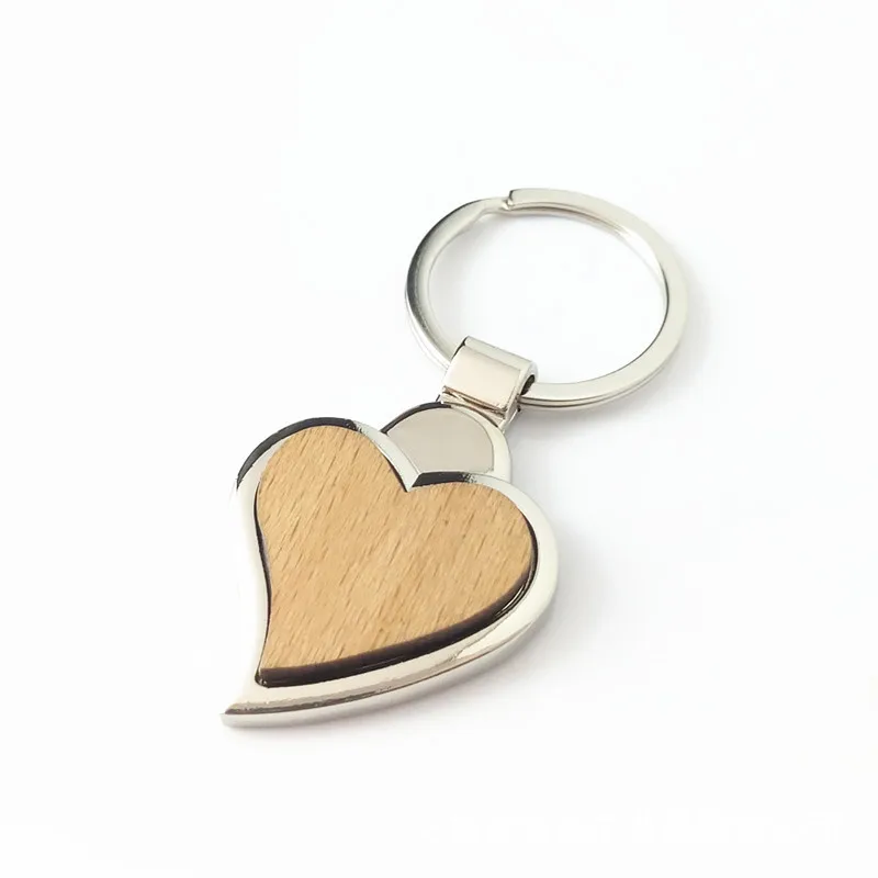 Solid Wood Beech Key Chains Metal Laser Engraving Customizable UV Logo Wooden Keychains Car Exhibition Souvenirs Keyrings Gift