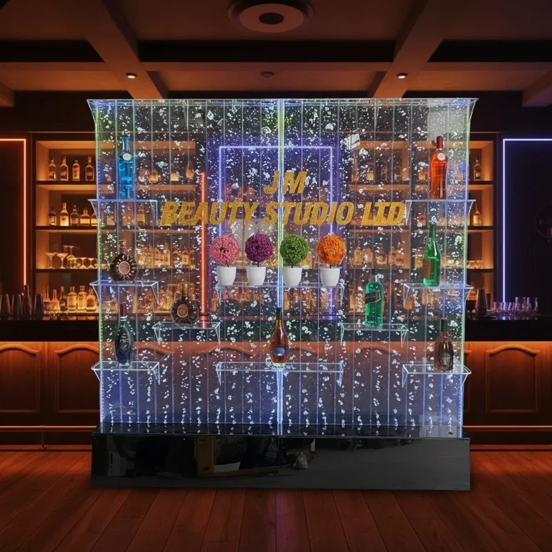 custom.Modern Acrylic Feature Wall LED Lighted Bar Decorative Shelves Mall Bar Room Hotels Restaurants Works