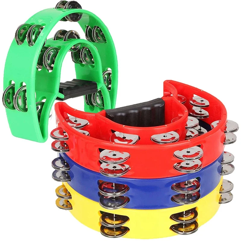 

4 Pcs 9Inch Double Row Tambourine Metal Jingles Handheld Percussion Tambourine Half Moon Musical Tambourine