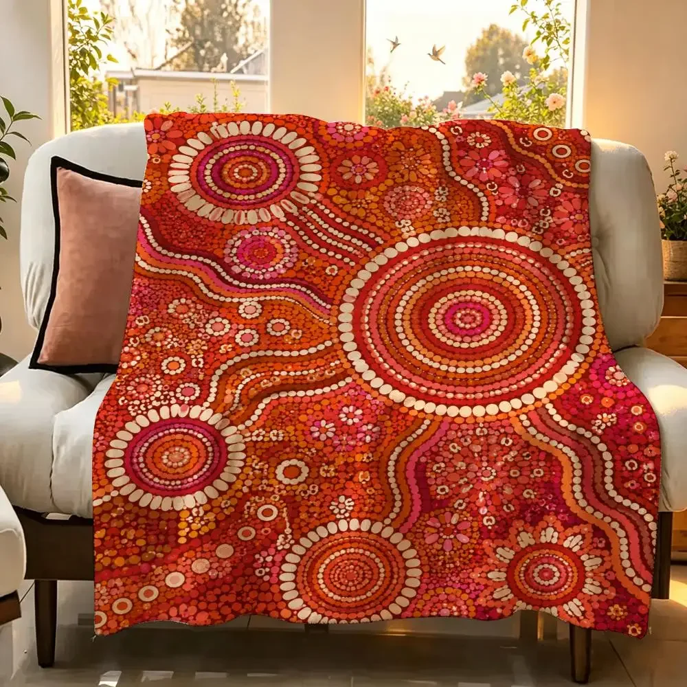 Creative Australian Aboriginal-Inspired Art Throw Flannel Throw Blanket Suitable warm for Sofa、Living Room、Bedroom soft