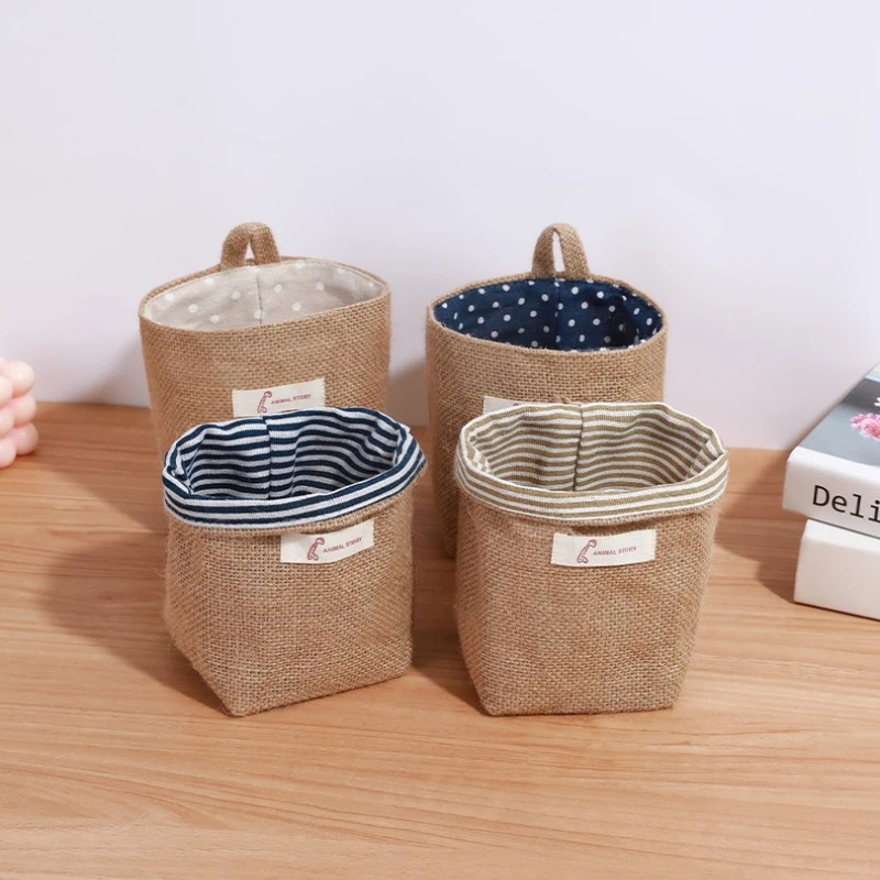 Nordic Style Small Hanging Wall Pocket Storage Basket Sack Sundries Organizer Cosmetic Organizer Cotton Linen Toy Storage Bag