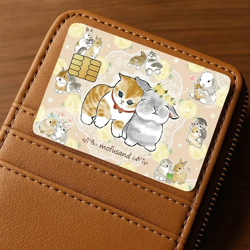 Cartoon M-Mofu-sandS Cat Cute Credit Skin Cover Card Stickers 4PCS Film Bus Pass Front Decoration Bank Debit Waterproof