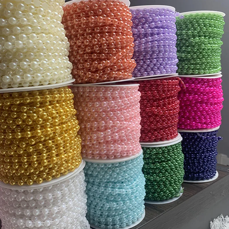 5/25Meter/roll Wide 6mm Colorful Pearl Wire Bead Strip Semi Rounded Handmade DIY Evening Dress Headwear Shoe Hat Accessories