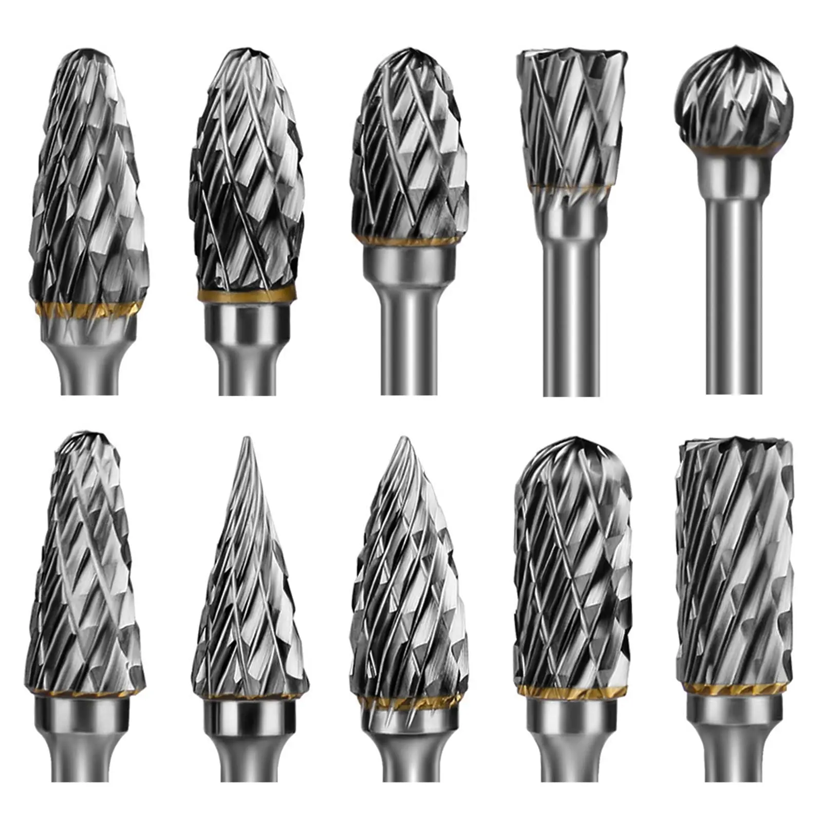 

10PC Double Groove Carbide Shank Tungsten Carbide Milling Cutter Rotary Tool Set Diamond Cut For Hand Tool Finishing Metal Mould