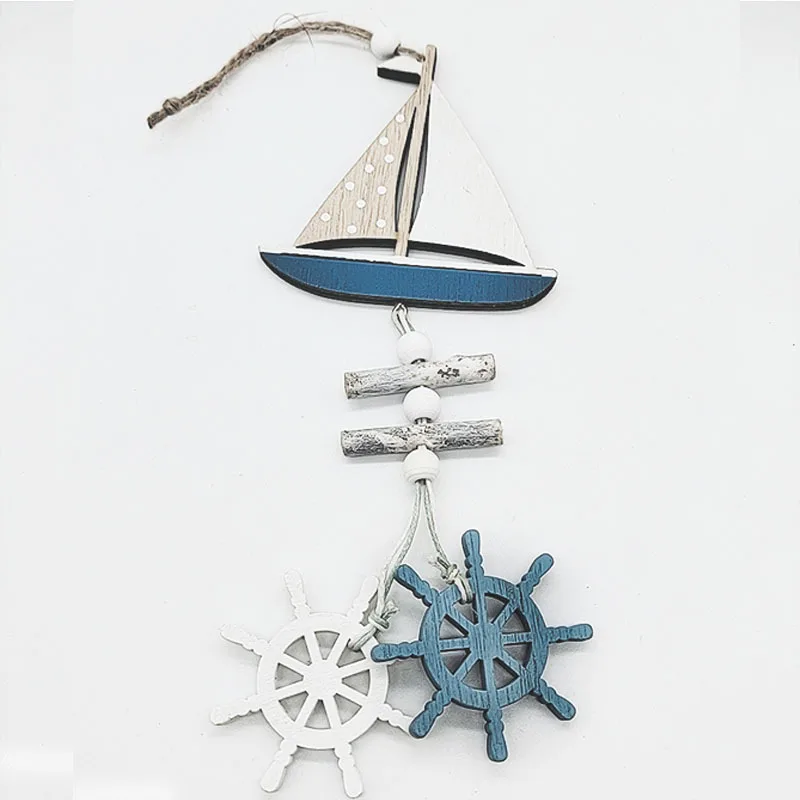 Marine Style Wooden Pendant Small Fish Boat Wall Hanging Decoration Pendant Creative Gifts Ocean Wind Crafts Home Decor