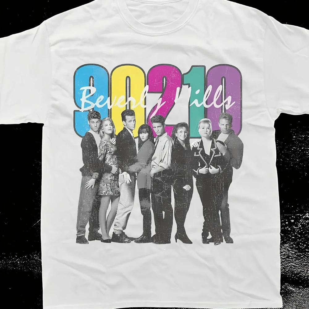 Beverly Hills Retro TV Series Logo T-Shirt Iconic Group Photo Design Unisex Casual Crew Neck T-Shirt Nostalgic Gift for Fans