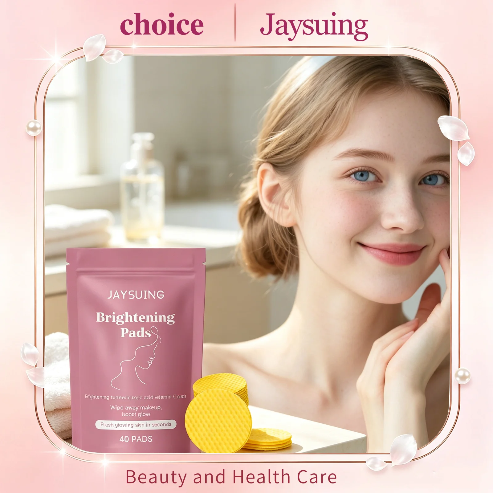 Jaysuing Turmeric Kojic Acid Brighten Clean Pads Facial Dark Spots Improve Rough Skin Facial Care Exfoliation Remove Cotton Pads