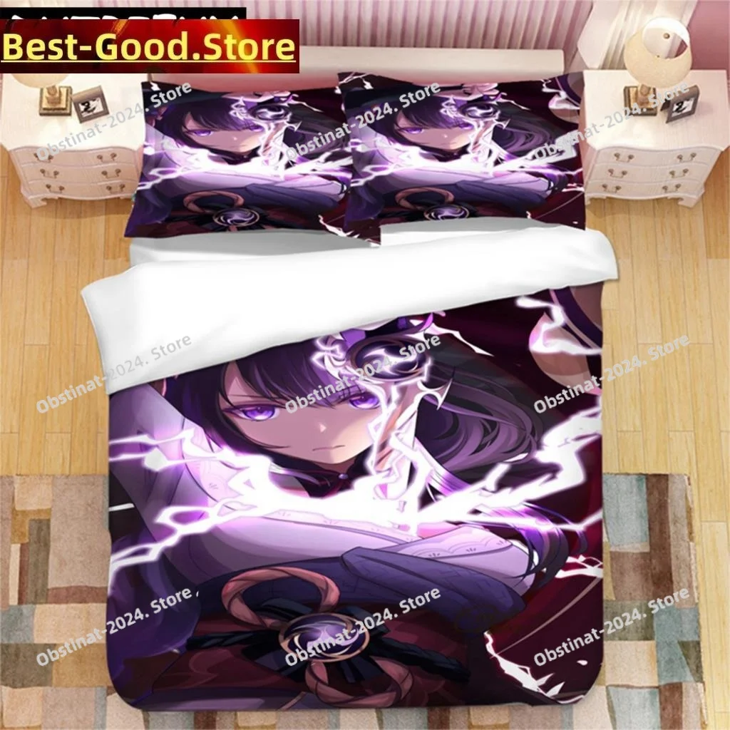 

Genshin Impact Raiden Shogun 3D Printed Bedding Set Duvet Covers Pillowcases Comforter Bedding Set Bedclothes Duvet Cover