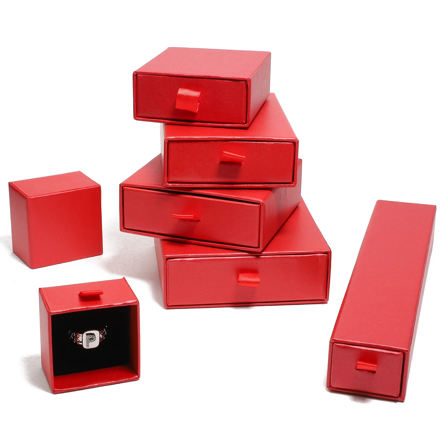 Shiny Red Carton Drawer Jewelry Boxes Earrings Rings Jewelry Packaging Case Necklace Bracelet Paper Jewellery Storage Organizer