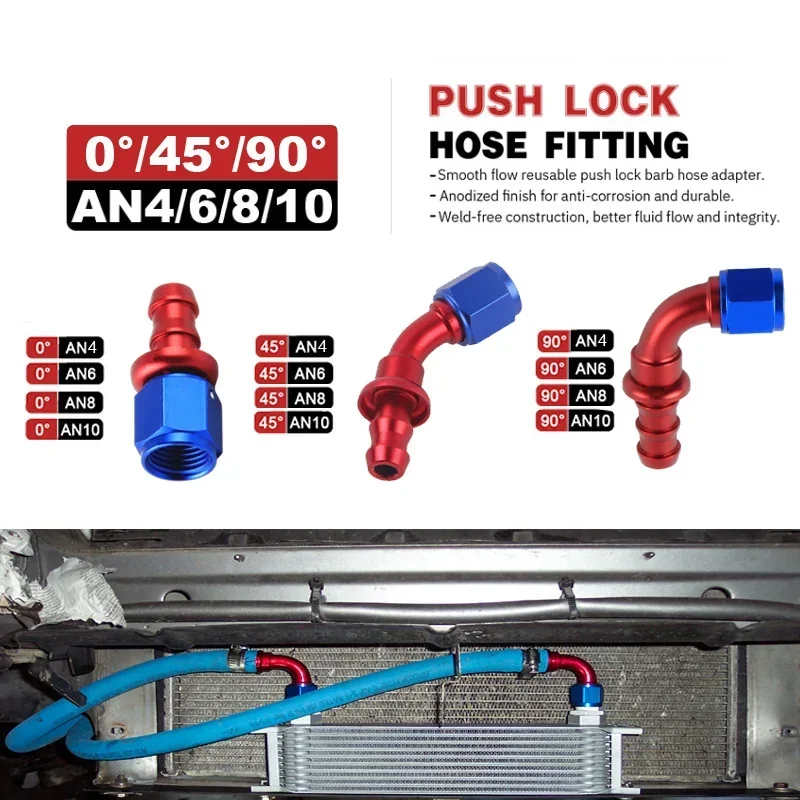1Pcs 0/45/90 Degree AN4/AN6/AN8/AN10 Straight Female Swivel to Push Lock Barb Hose End Fitting Oil Fuel Hose End Adaptor Fitting