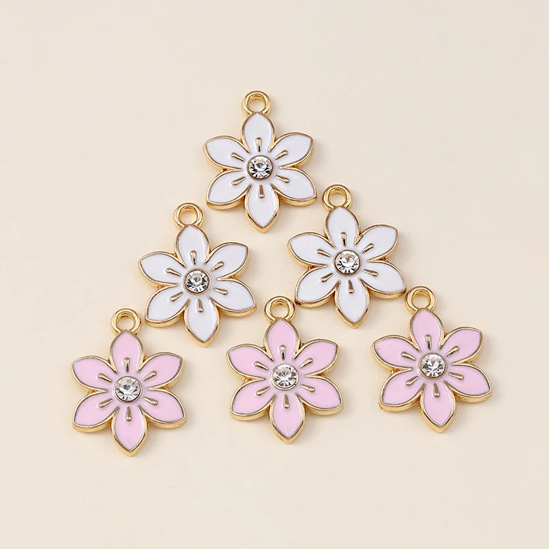 20 Stück 13 x 17 mm niedliche Emaille-Sakura-Blumen-Charms-Anhänger für Schmuckherstellung, Tropfen-Ohrringe, Halsketten, Armbänder, DIY-Bastelbedarf – Detail 6