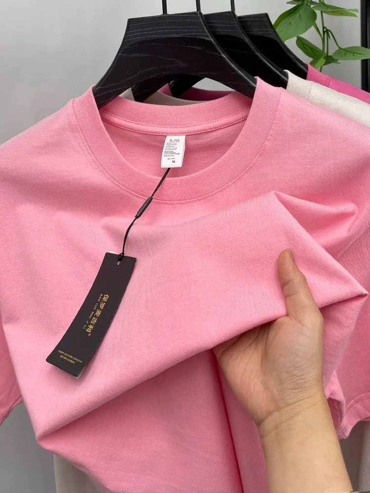 100% cotton couple round neck short sleeve T-shirt men's summer trend double line high-quality craftsmanship loose casual top