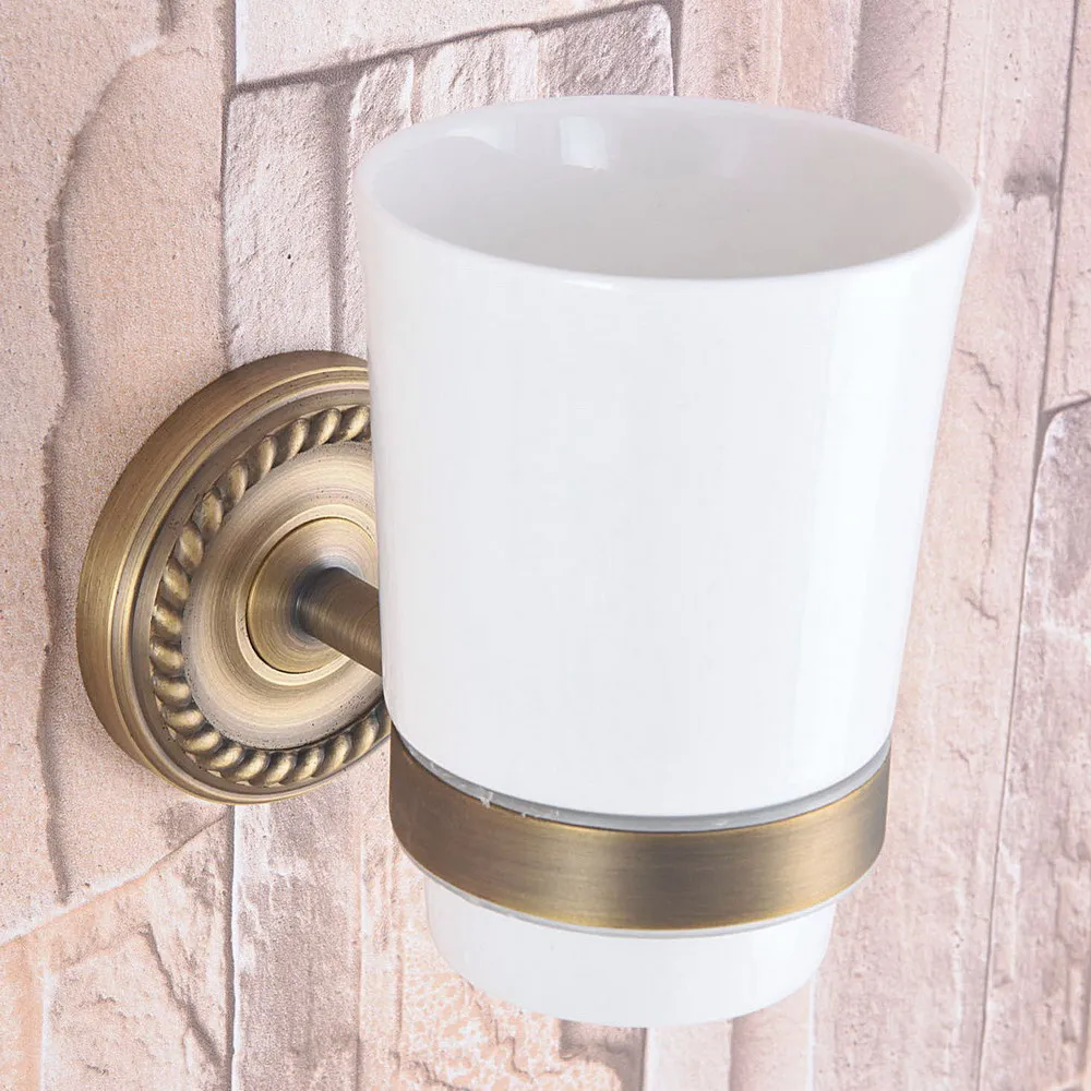 Ceramic Single Cup & Toothbrush Holders Wall Mounted Toothbrush Cup Holder Antique Brass Bathroom Accessories Nba264
