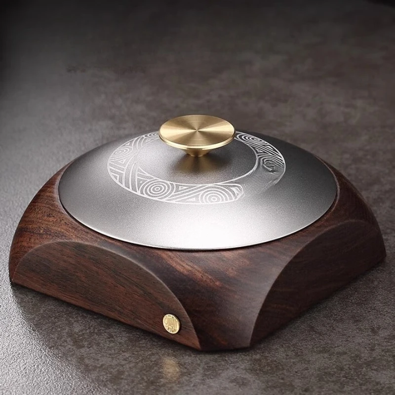 Ebony solid wood metal high-end ashtray with cover anti-fly ash home living room office ashtray light luxury