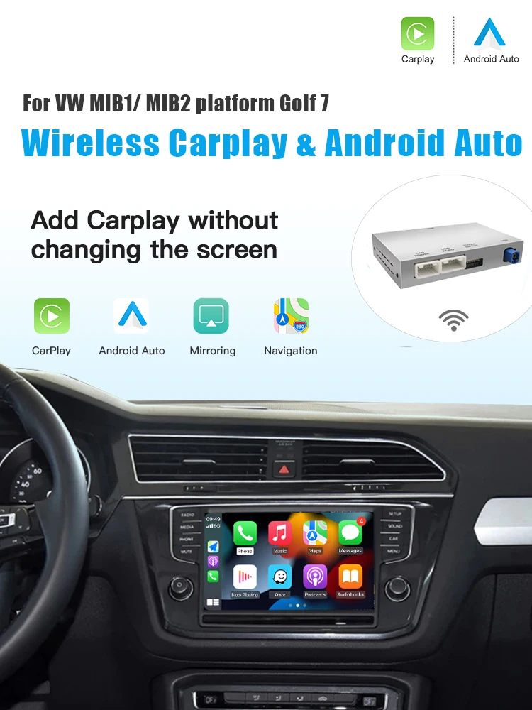 Kabelloses Carplay Android Auto für VW Golf 7 Skoda Octavia A5 Polo Passat B8 Seat Leon Mk3 BT Interface Upgrade Decoder Box Mirro