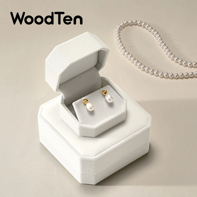 WoodTen Velvet Jewelry Box Organizer Box for Earring Ring Pendant Necklace Bracelet Storage Gift Box New Octagonal Packaging Box