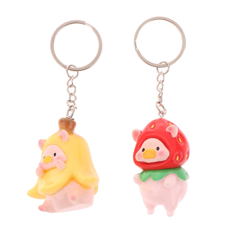 3D Cute Banana Pig Strawberry Pig Keychain Cartoon Resin Piggy Keyring Wallet Pendant Backpack Charms Car School Bag Decor Gifts