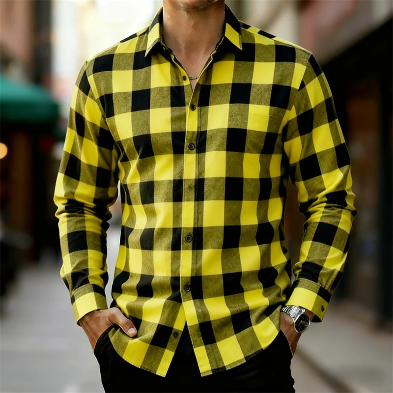 قميص رجالي كلاسيكي منقوش باللونين الأحمر والأسود بأكمام طويلة، متوفر بألوان متعددة، قميص كاجوال كاجوال للخروج في الهواء الطلق #4