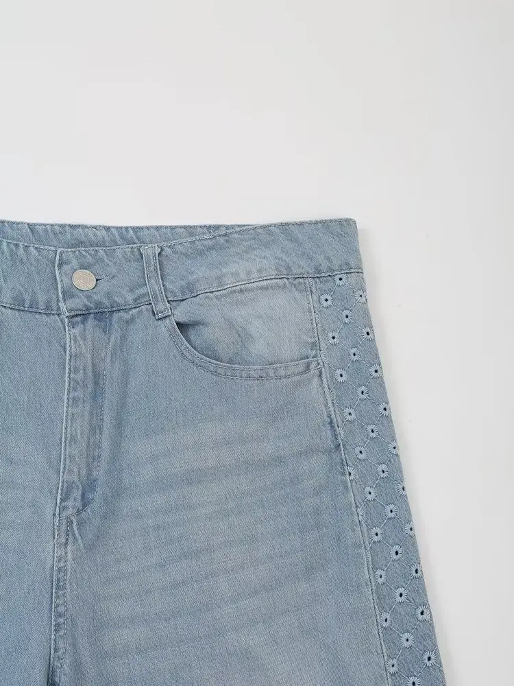 جينز نسائي فضفاض غير رسمي بتطريز مجوف ، بنمط ياباني وأمريكي ، ملابس موضة ، منتج جديد ، خريف ، أوربا