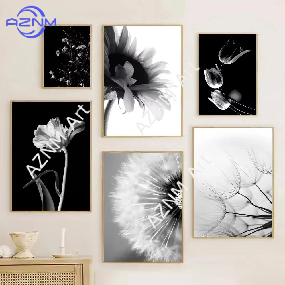 1pc Black and White Art Plant Flower Poster Canvas Painting High Quality Painting Home Living Room Bar Wall Decoration