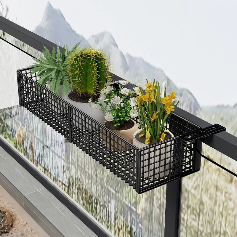 رف نباتات معلق على الحائط، رف تخزين معدني للشرفة ونافذة الأمان، منظم للشرفة #5