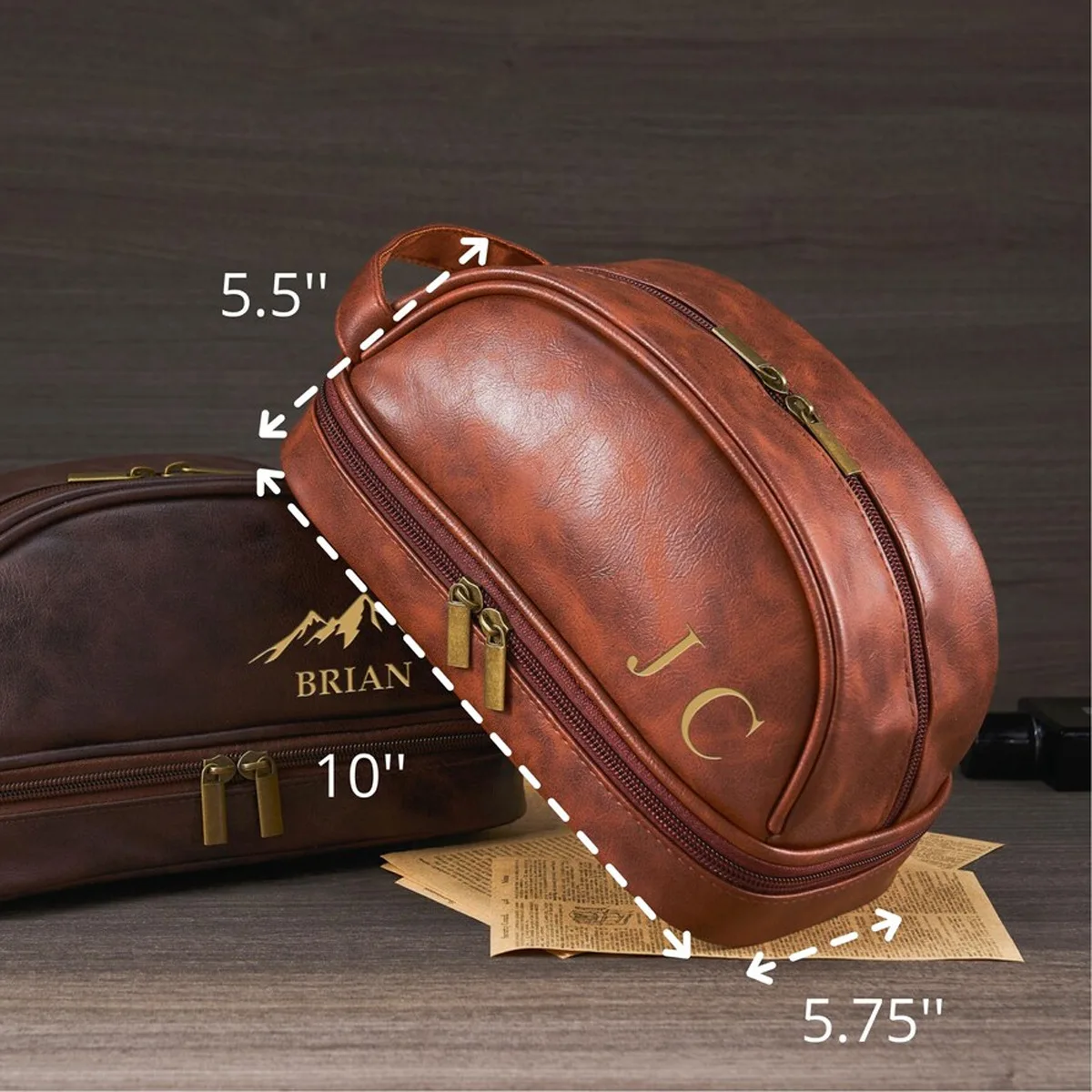 Engraved Leather Toiletry Bag for Men, Customized Travel Shaving Dopp Kit for Groomsmen, Travel Wash Bag & Anniversary Gift