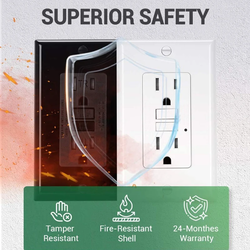 GFCI Outlet 15 Amp, Self-Test GFI Electrical Outlet, Tamper Resistant GFCI Receptacle With Wall Plate