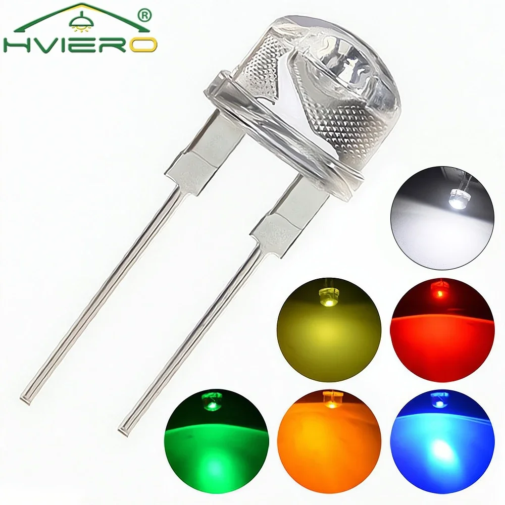 500Pcs 8mm Straw Hat 0.5W White Warm Red Yellow Blue Green Emitting Diode LED Wide Angle Ultra Bright Bulbs F8 Light Lamp Diodes