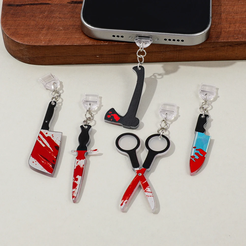 Halloween Horror Knife Phone Dust Plug  Headphone Jack Charm Anti - Dust Plug for iPhone Android Phone Accessories