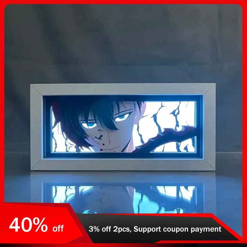 

3D Anime Light Boxs Led Solo Leveling Figure Sung Jin Woo Bedroom Decor Lamp Party Supplies Table Top Cartoon Collectible Crafts