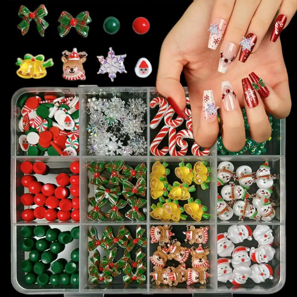 かわいい漫画樹脂クリスマスシリーズネイルサンタクロース雪だるま弓ラインストーンネイルアート装飾マニキュア DIY T9M6