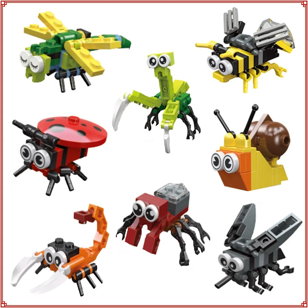 

Insect Creative Building Blocks Butterfly GRASSHOPPER Rhinoceros Beetle Story Series Cartoon Puzzle Mini Action Toy Figures Gift