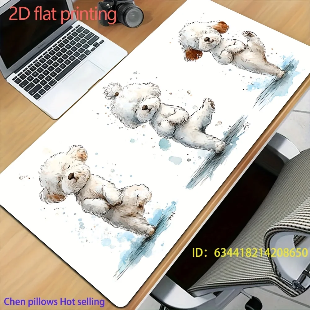 

Watercolor Fluffy Puppy Desk Mat, Cute Dog Extended Mouse Pad, Non-Slip Keyboard Pad