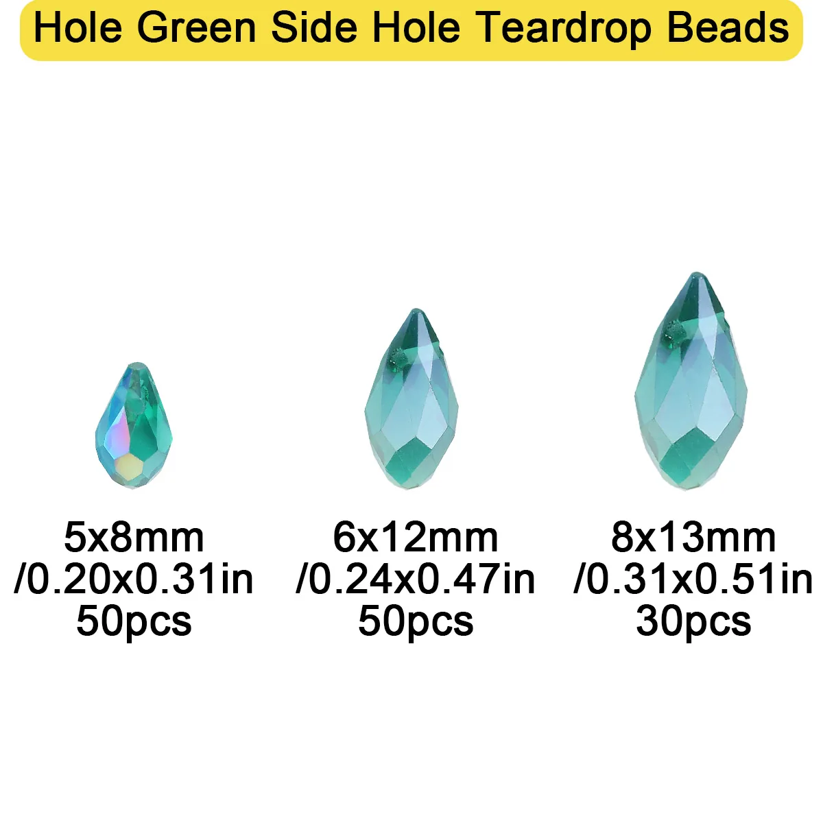 Side Hole Water Drop Malachite Green Crystal Glass Spacer Beads 30-50Pcs 5x8/6x12/8x13mm DIY Jewelry Making Bracelets Necklaces