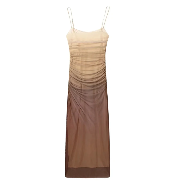 MUJER Womens Mesh Wrap Dress Tulle pleated Print dresses for Women 2025 Midi Casual Summer Female bodycon Slip Corset Dress