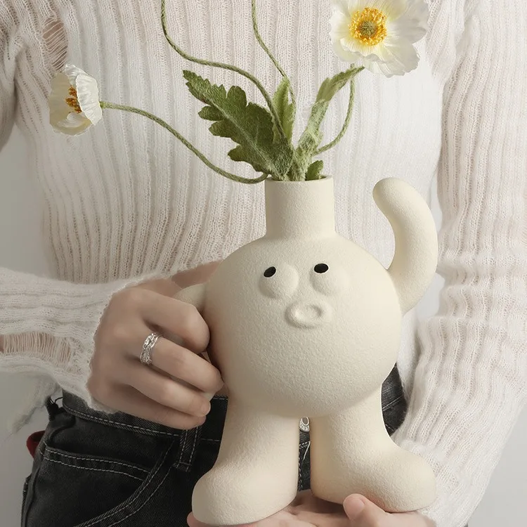 Creative Cream Wind Big Foot Vase ins Home Furnishing Entrance Desktop Living Room TV Cabinet Ornament Little Cute Flower Ware