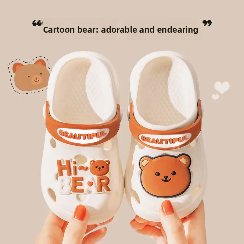 

Детские домашние тапочки с мультяшным дизайном, модные, милые, с мягкой подошвой, нескользящие, летние, новые, унисекс, из ПВХ, с круглым носком