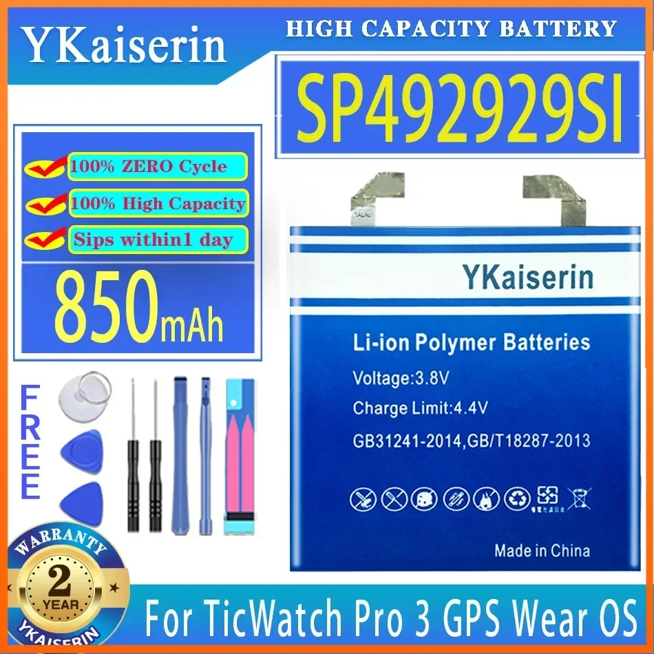 YKaiserin Battery SP492929SI 850mAh/900mAh For TicWatch Pro 3 GPS Wear OS Smartwatch Bateria