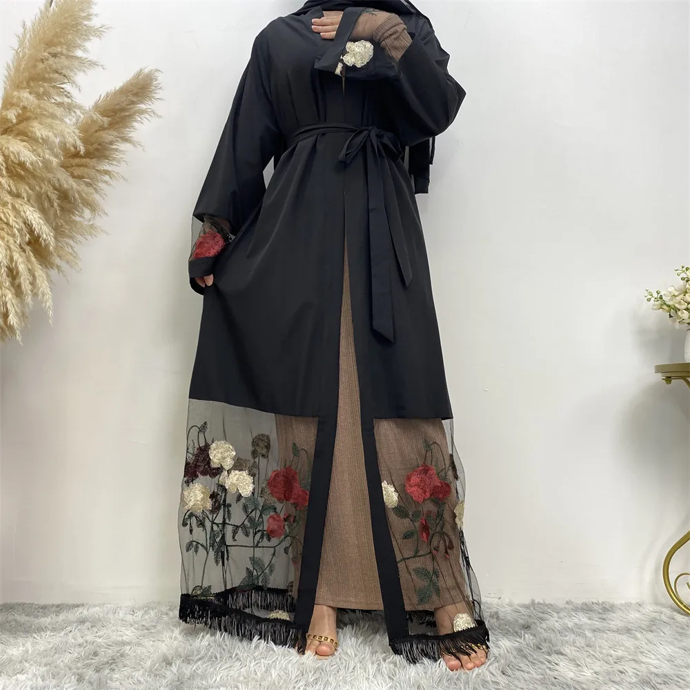 

Dubai Abaya Abaya Kimono Gowns Turkish Kaftan Women Muslim Open Long Maxi Dress Islam Embroidery Party Gown Ramadan Middle East