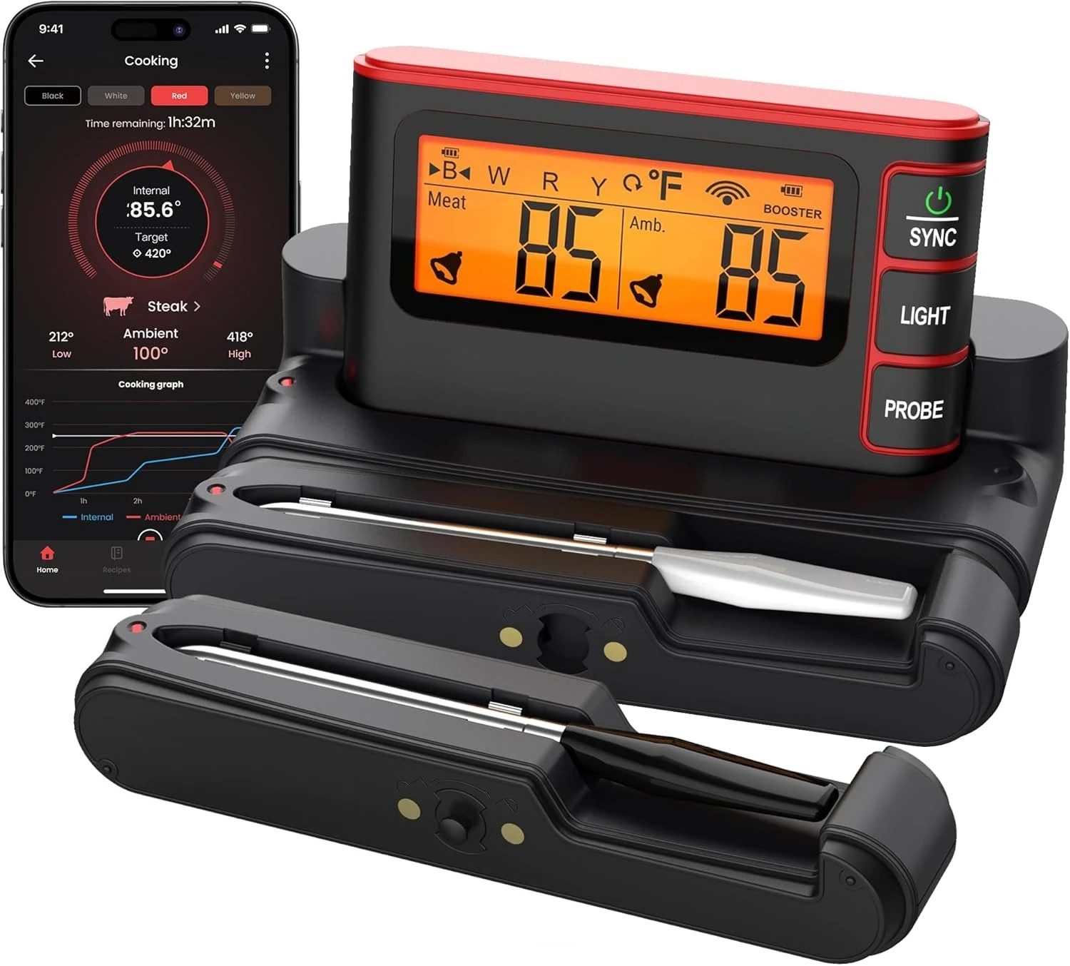 ميزان حرارة اللحوم اللاسلكي الرقمي مع التطبيق، واي فاي وبلوتوث شواء شواء ميزان الحرارة بدقة عالية، مقاوم للماء، شحن مجاني #2