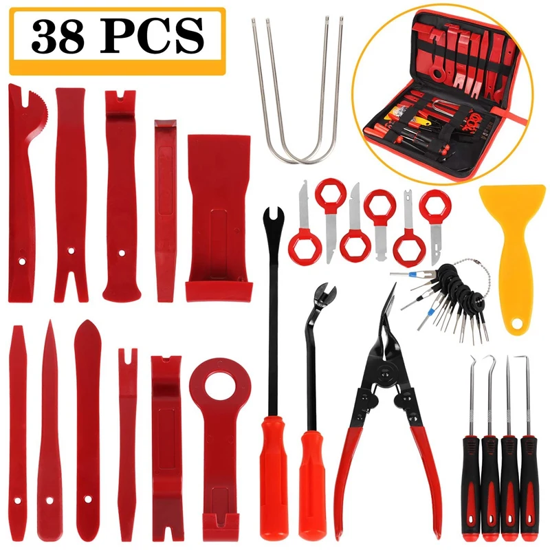 NEW-Trim Removal Tool, Pry Kit, Car Panel Tool Radio Removal Tool Kit, Auto Clip Pliers Fastener Remover Pry Tool Kit, Car Uphol